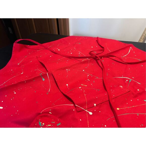 Red Printed Holiday Christmas Apron Matching Hotpads Large Pockets Adj Neck USA - Picture 5 of 10